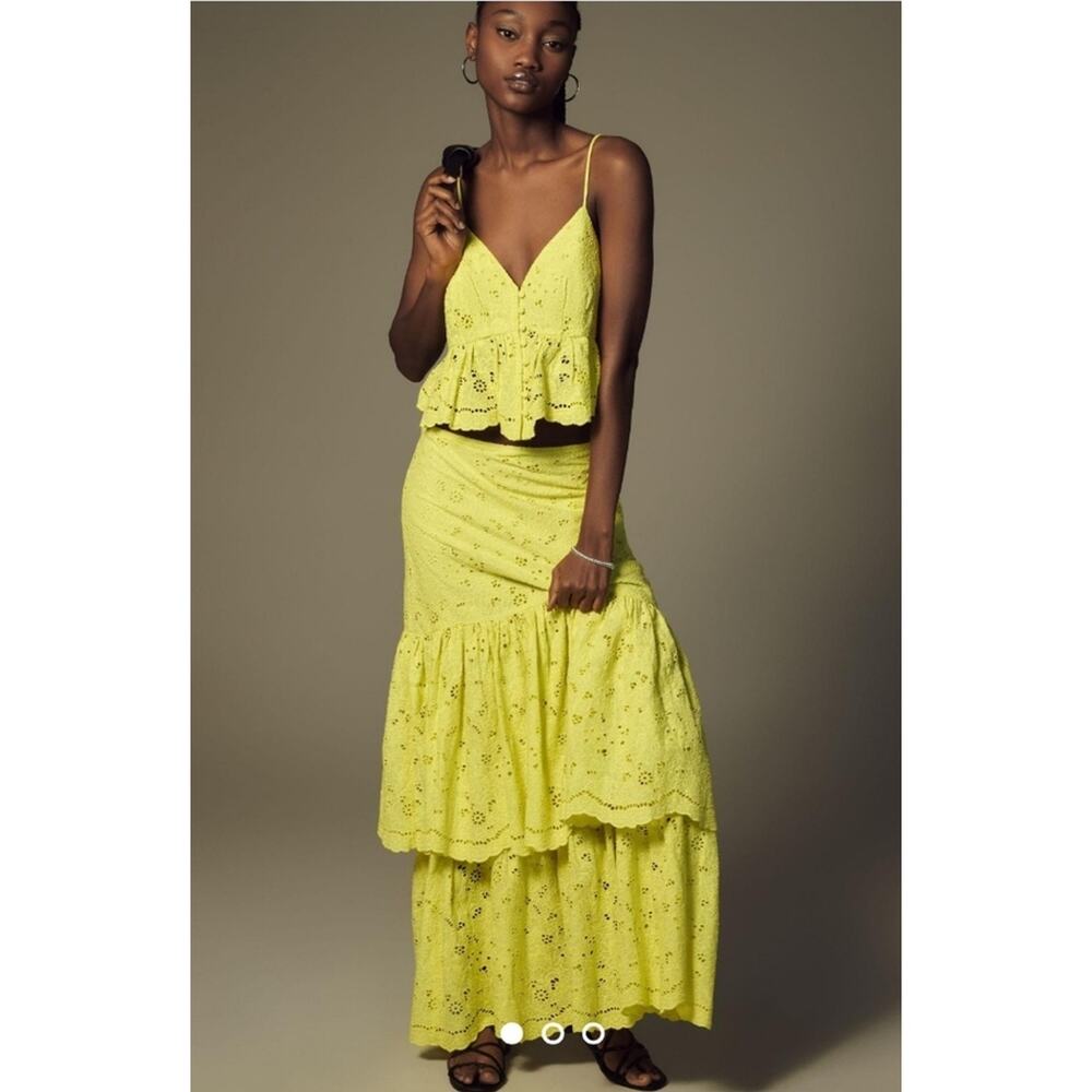 Anthropologie Maeve tiered lace maxi skirt